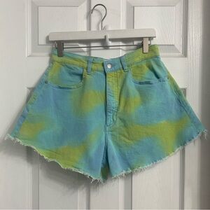WeWoreWhat Flare Bell Tye Die Denim Blue Green Women's Shorts Size 28